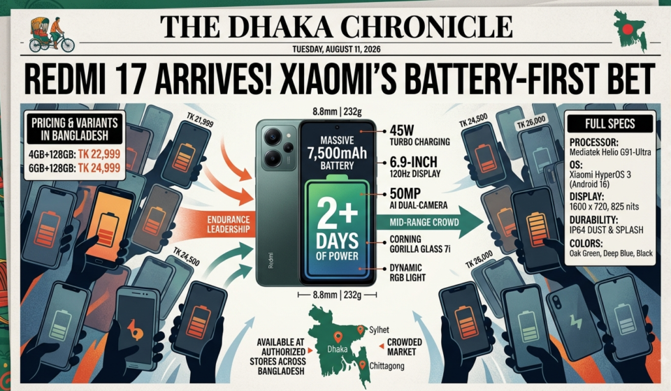 Xiaomi Redmi 17 Arrives in Bangladesh: A Battery-First Bet in a Crowded Mid-Range Market